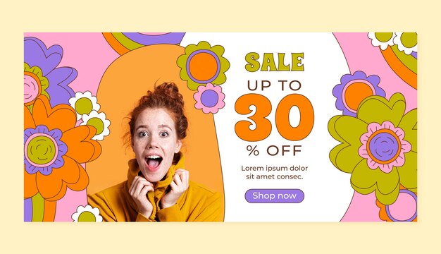 Banner horizontal del mercado hippie dibujado a mano