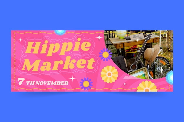 Vector gratuito banner horizontal del mercado hippie dibujado a mano