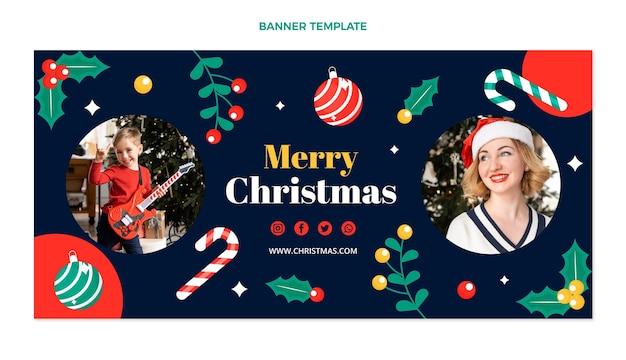 Vector gratuito banner horizontal de navidad plana