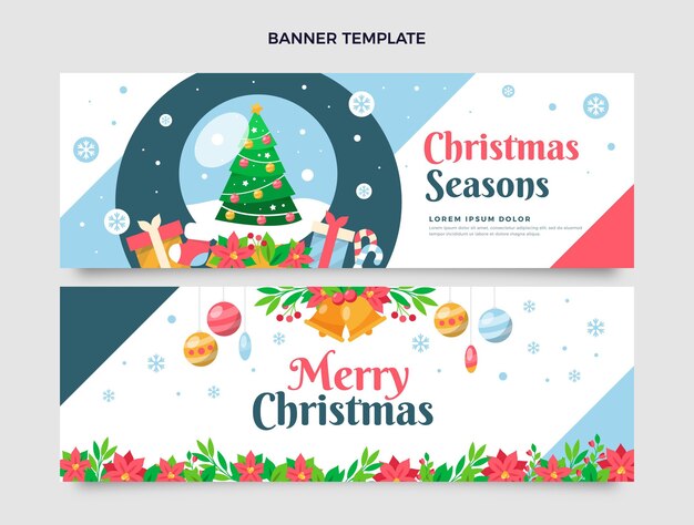 Banner horizontal de navidad plana