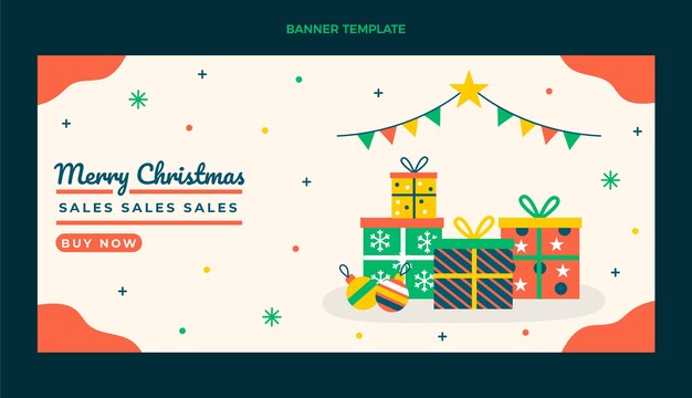 Banner horizontal de navidad plana