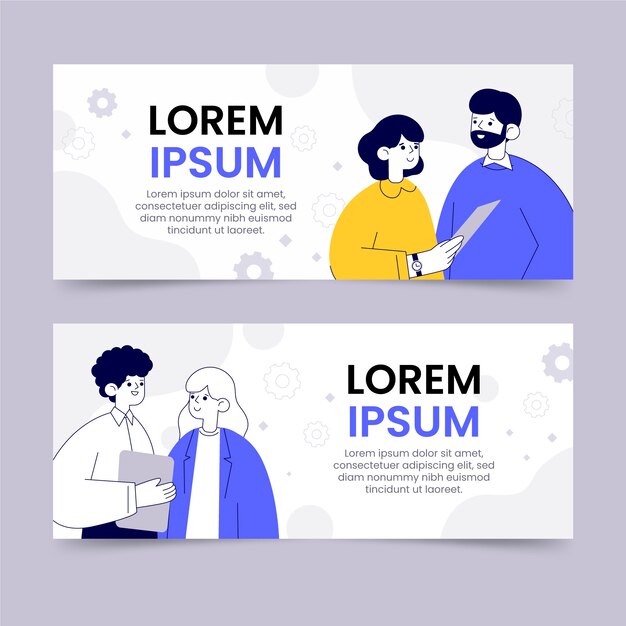 Banner horizontal de personas de negocios dibujadas a mano
