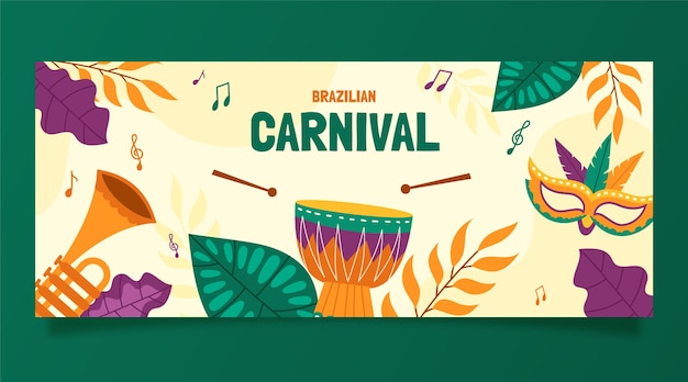 Vector gratuito banner horizontal plano carnaval brasileño
