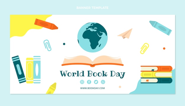 Vector gratuito banner horizontal plano del día mundial del libro