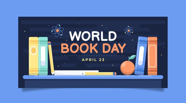 Banner horizontal plano del día mundial del libro