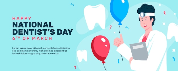 Vector gratuito banner horizontal plano del día nacional del dentista