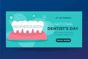 Vector gratuito banner horizontal plano del día nacional del dentista