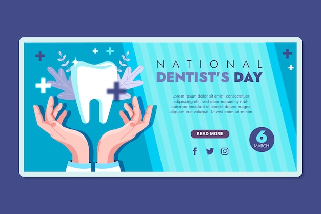 Vector gratuito banner horizontal plano del día nacional del dentista