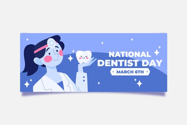 Banner horizontal plano del día nacional del dentista