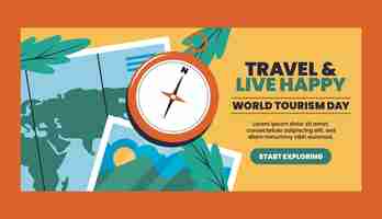 Vector gratuito banner horizontal plano dibujado a mano del día mundial del turismo