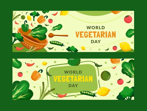 Banner horizontal plano dibujado a mano del día mundial vegetariano