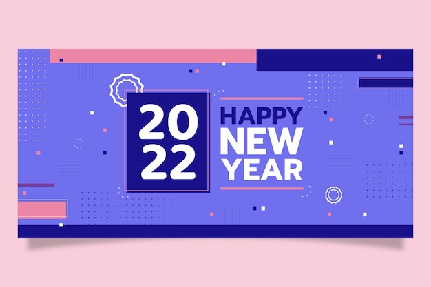 Vector gratuito banner horizontal plano feliz año nuevo 2022