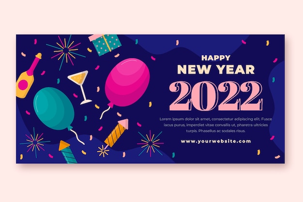 Banner horizontal plano feliz año nuevo 2022