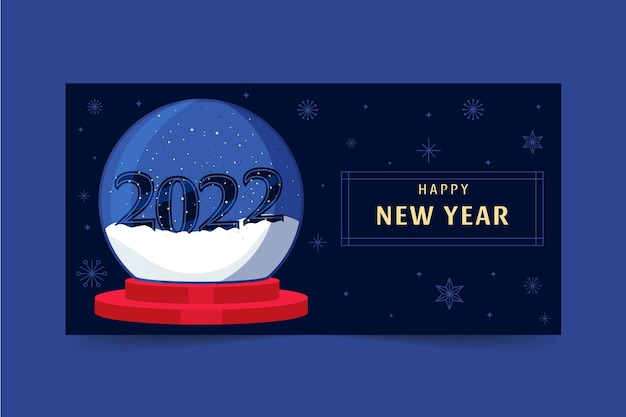 Vector gratuito banner horizontal plano feliz año nuevo 2022