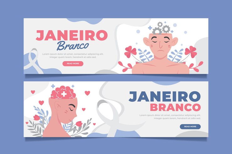 Vector gratuito banner horizontal plano janeiro branco