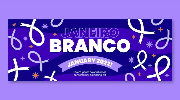 Vector gratuito banner horizontal plano janeiro branco