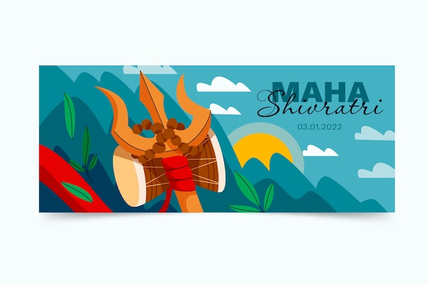 Vector gratuito banner horizontal plano maha shivaratri