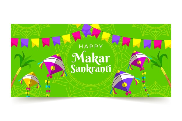 Banner horizontal plano makar sankranti