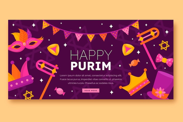 Vector gratuito banner horizontal plano de purim