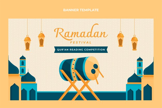 Vector gratuito banner horizontal plano de ramadán