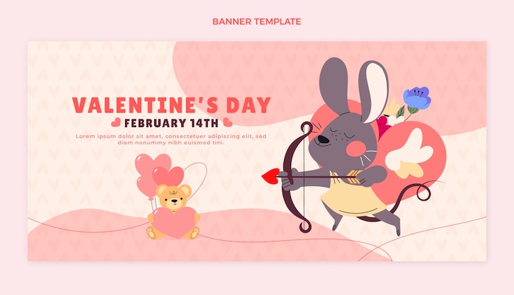 Vector gratuito banner horizontal plano de san valentín
