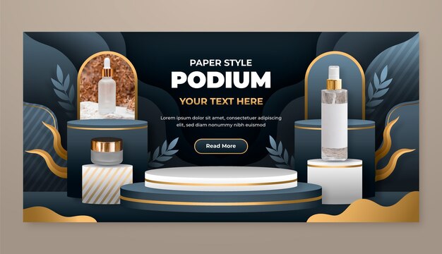 Banner horizontal de podio estilo papel