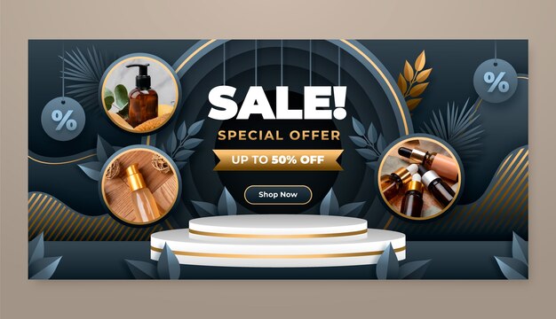 Banner horizontal de podio estilo papel