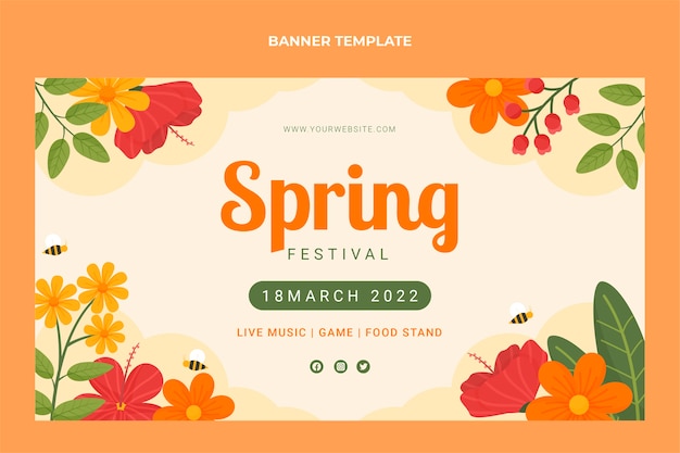 Banner horizontal de primavera plana