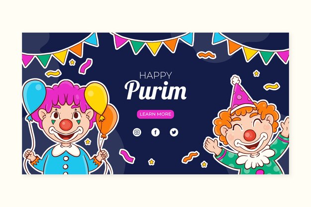 Vector gratuito banner horizontal de purim dibujado a mano