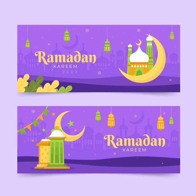 Vector gratuito banner horizontal de ramadán dibujado a mano