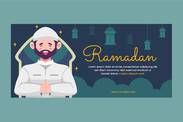 Vector gratuito banner horizontal de ramadán dibujado a mano