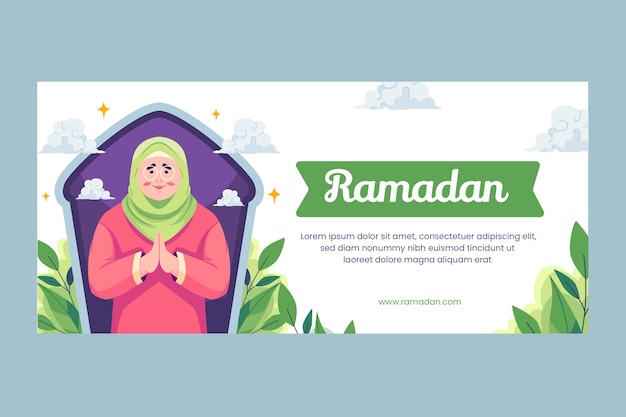 Vector gratuito banner horizontal de ramadán dibujado a mano