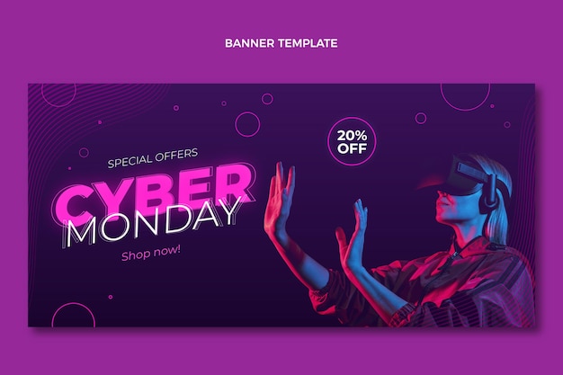 Vector gratuito banner horizontal realista de venta cyber monday