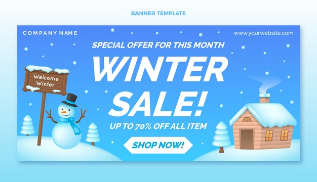 Banner horizontal de rebajas de invierno degradado