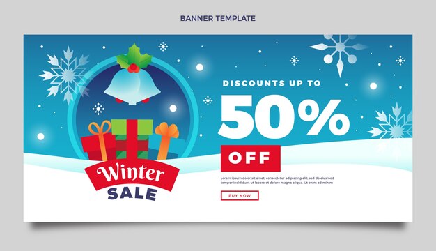 Banner horizontal de rebajas de invierno degradado