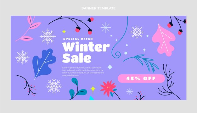 Banner horizontal de rebajas de invierno plano