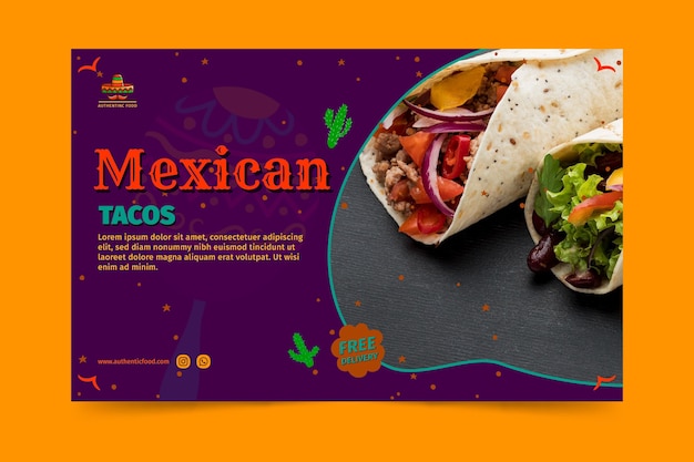 Vector gratuito banner horizontal de restaurante de comida mexicana