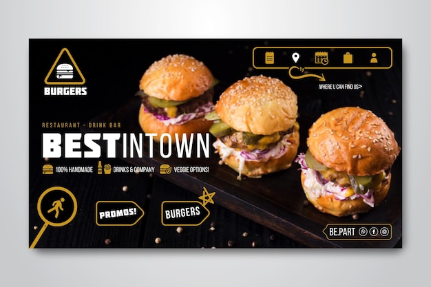 Vector gratuito banner horizontal para restaurante de hamburguesas