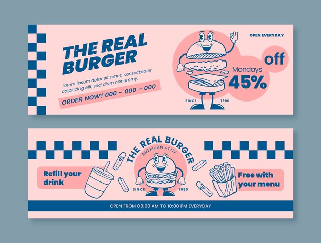 Banner horizontal de restaurante de pizza dibujado a mano