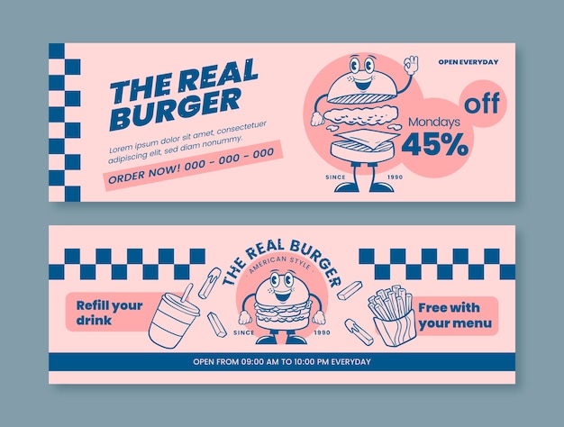 Banner horizontal de restaurante de pizza dibujado a mano