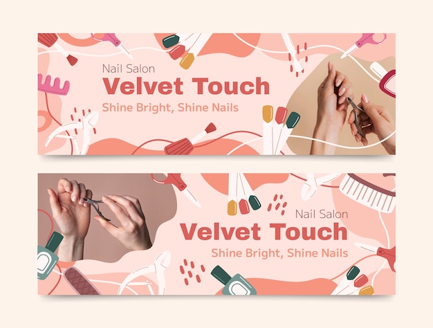 Banner horizontal de salón de uñas dibujado a mano