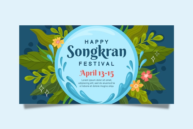 Banner horizontal de songkran plano