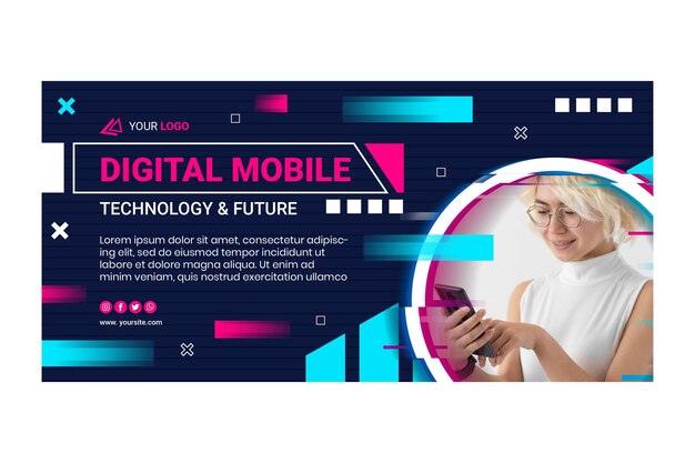 Banner horizontal de tecnología móvil