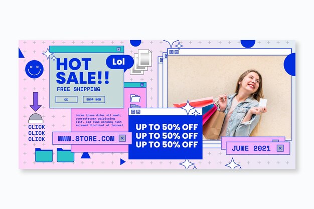 Banner horizontal de tiempo de compras en línea