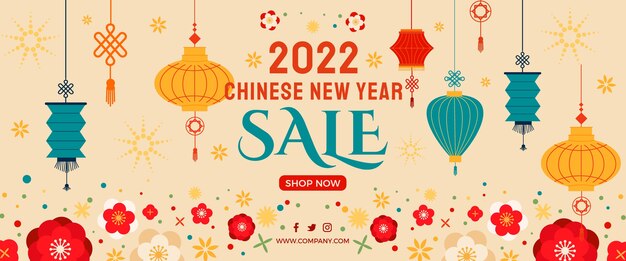 Banner horizontal de venta de año nuevo chino dibujado a mano