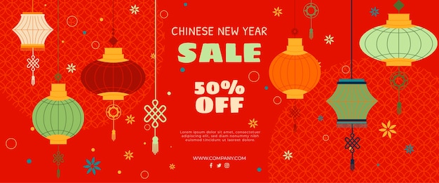 Banner horizontal de venta de año nuevo chino dibujado a mano