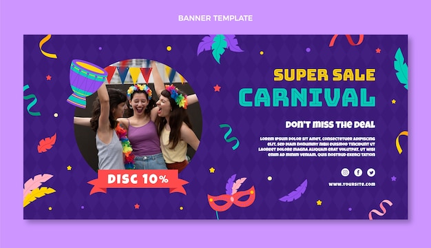 Vector gratuito banner horizontal de venta de carnaval dibujado a mano