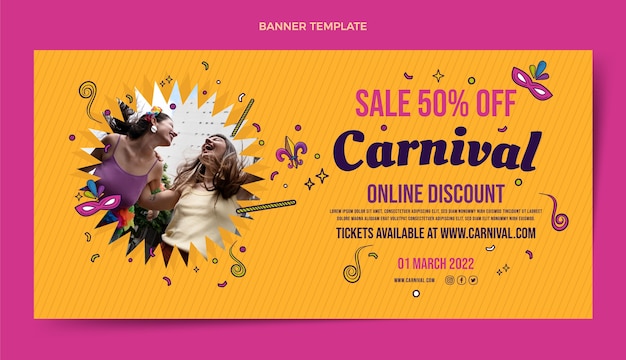 Vector gratuito banner horizontal de venta de carnaval dibujado a mano