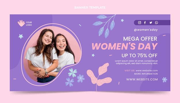 Banner horizontal de venta del día internacional de la mujer plana