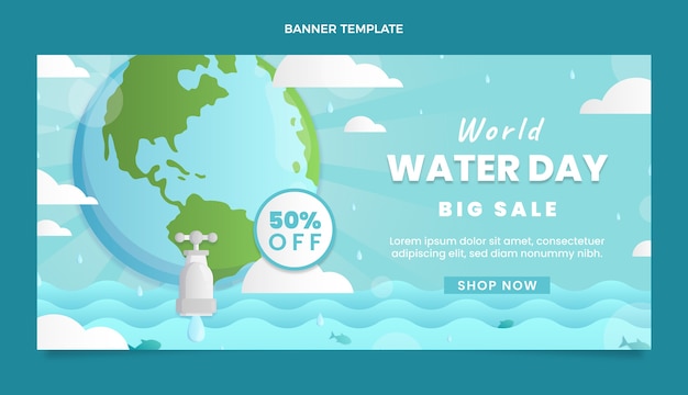 Banner horizontal de venta del día mundial del agua degradado
